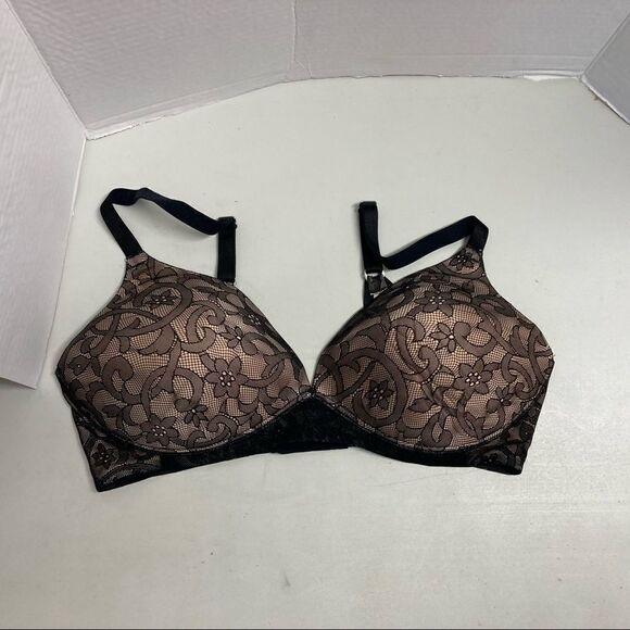 AMBRIELLE Tan‎ with Black lace Bra Size 36DD Wire Free - Picture 7 of 9